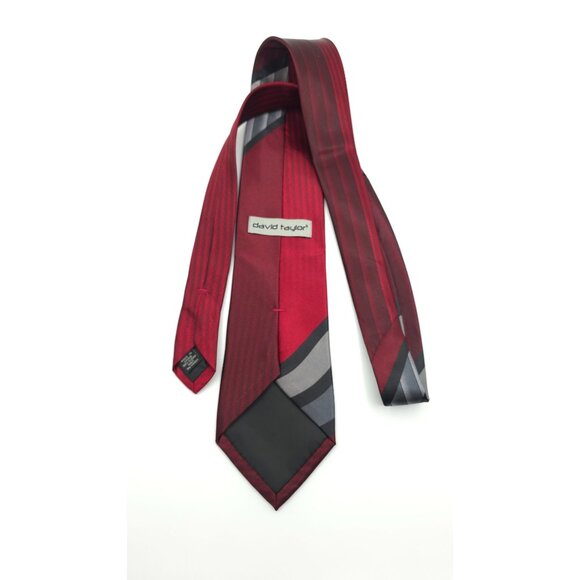 David Taylor's Bold Red Geometric Silk Tie for Men - Picture 8 of 8